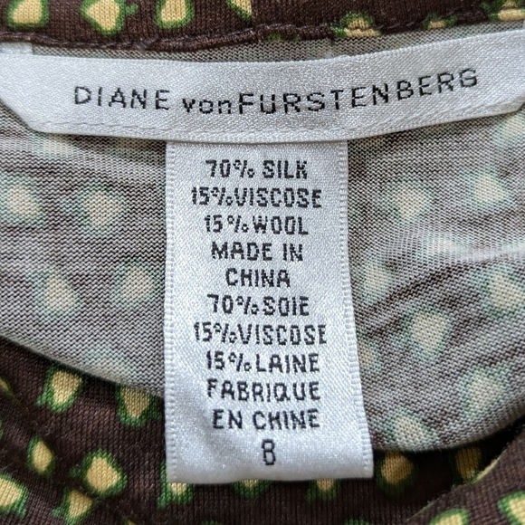 Diane Von Furstenberg brown green fall acorn print silk blend mock neck dress 8 - Picture 9 of 9